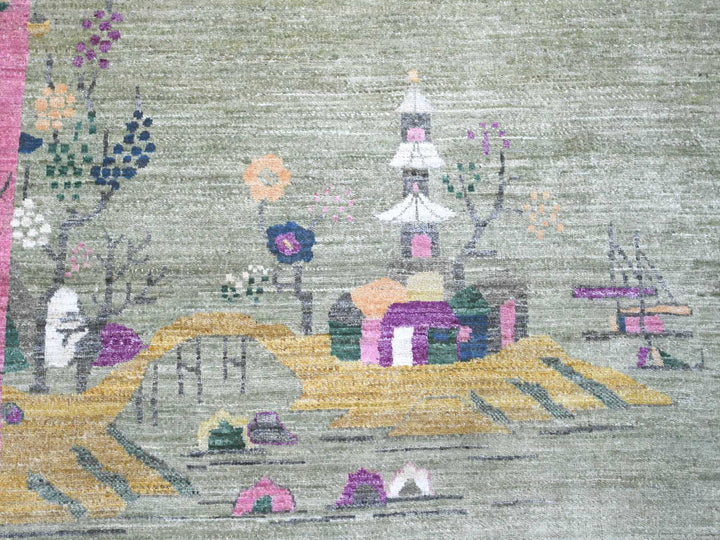 8'11" x 12'3" New Hand Knotted Green Wool Rectangle Oriental Rug - MOA10220545