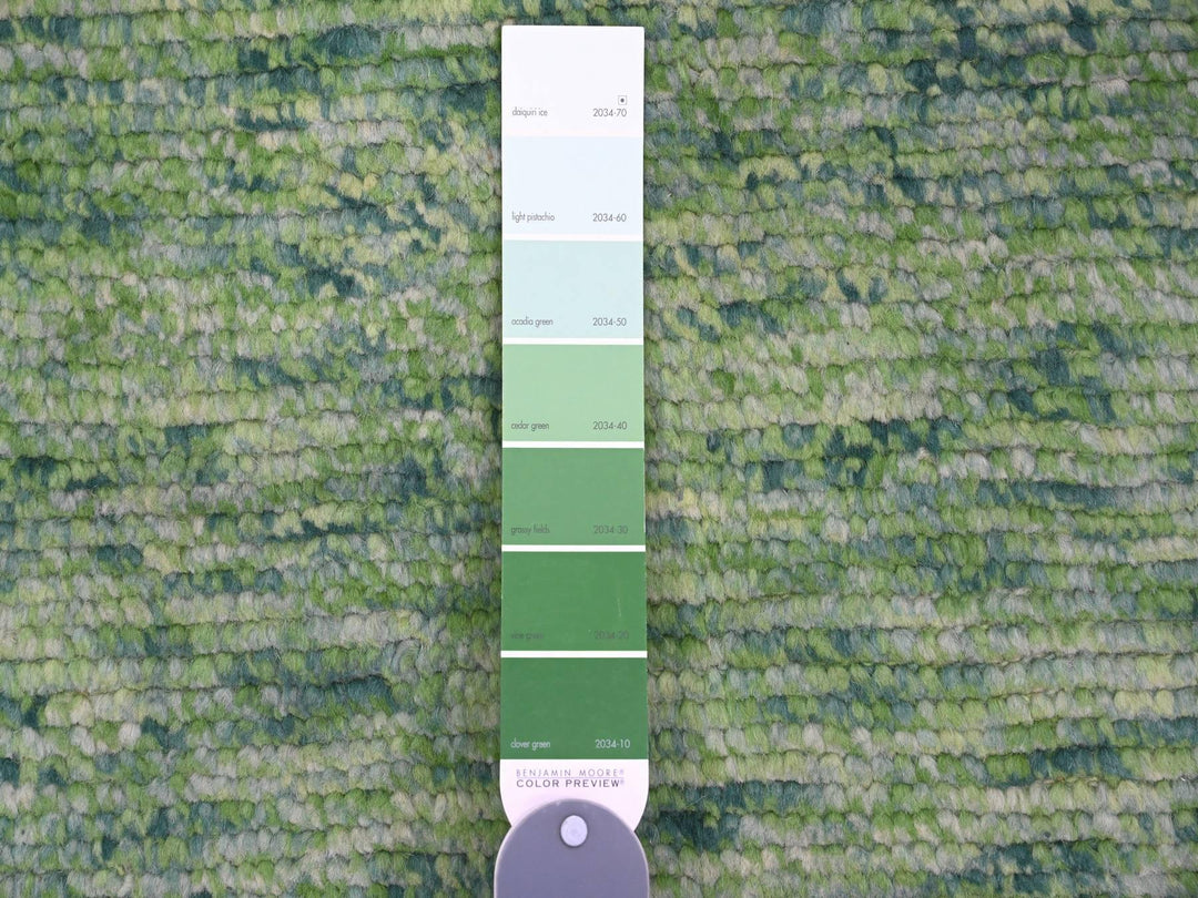 5'1" x 12'3" New Hand Knotted Green Wool Runner Oriental Rug - MOA10220548