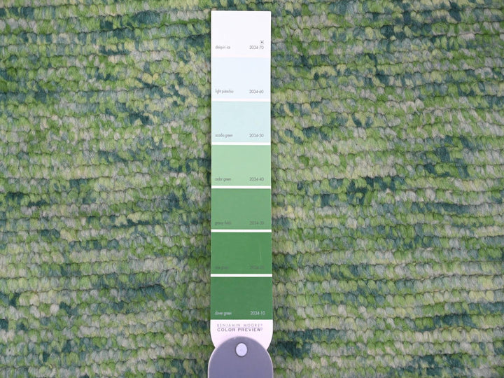 5'1" x 12'3" New Hand Knotted Green Wool Runner Oriental Rug - MOA10220548