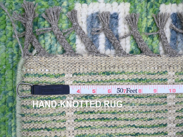 5'1" x 12'3" New Hand Knotted Green Wool Runner Oriental Rug - MOA10220548