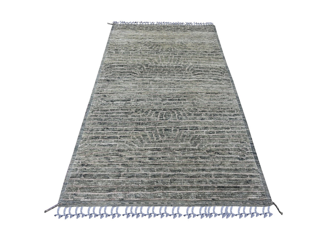 4'5" x 7'8" New Hand Knotted Green Wool Rectangle Oriental Rug - MOA10220549