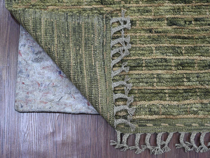 4'5" x 7'8" New Hand Knotted Green Wool Rectangle Oriental Rug - MOA10220549