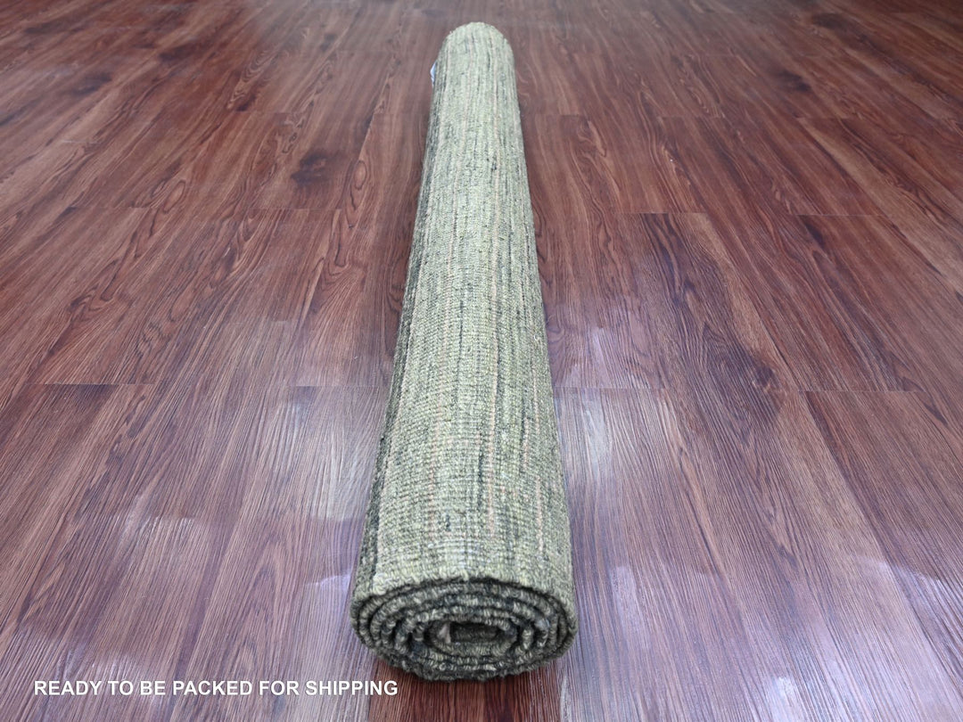4'5" x 7'8" New Hand Knotted Green Wool Rectangle Oriental Rug - MOA10220549