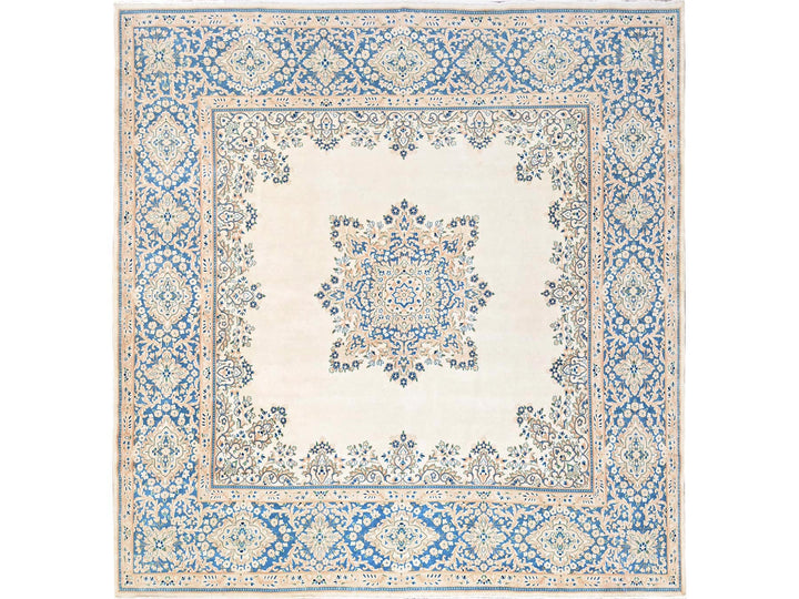 9'7" x 10'0" Vintage Hand Knotted Ivory Wool Square Oriental Rug - MOA1022054