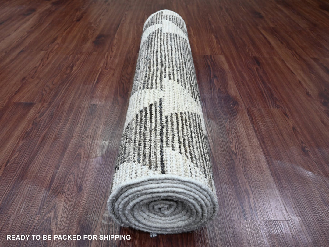 3'1" x 16'8" New Hand Knotted Brown Wool Runner Oriental Rug - MOA10220550