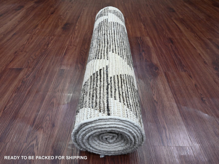 3'1" x 16'8" New Hand Knotted Brown Wool Runner Oriental Rug - MOA10220550