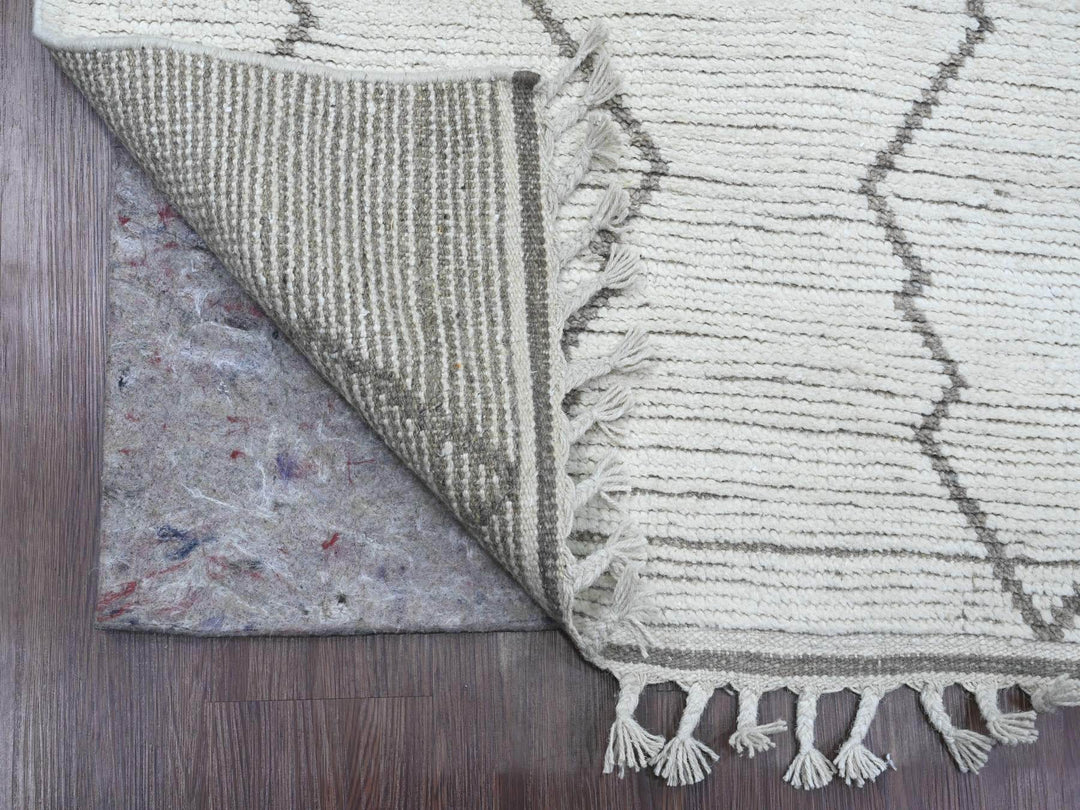 3'2" x 15'4" New Hand Knotted Ivory Wool Runner Oriental Rug - MOA10220551