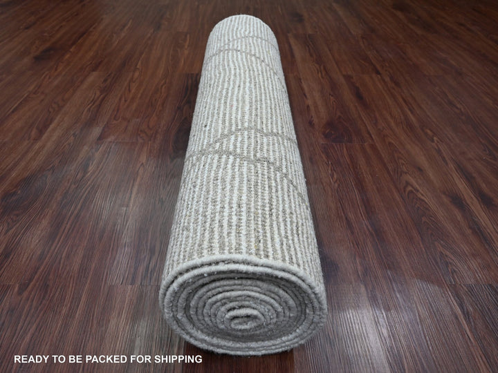 3'2" x 15'4" New Hand Knotted Ivory Wool Runner Oriental Rug - MOA10220551