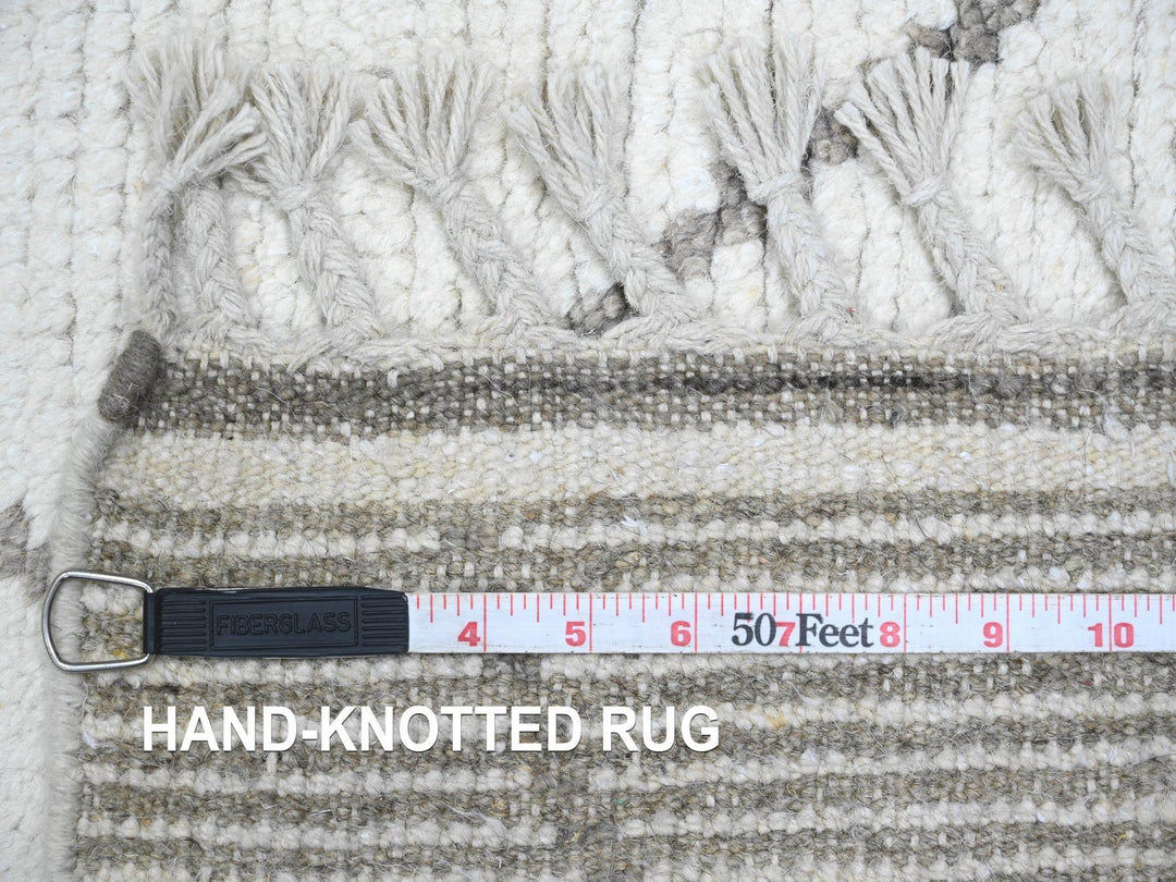 3'2" x 15'4" New Hand Knotted Ivory Wool Runner Oriental Rug - MOA10220551