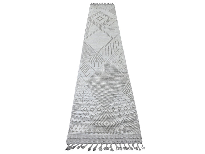 2'5" x 14'3" New Hand Knotted Ivory Wool Runner Oriental Rug - MOA10220554