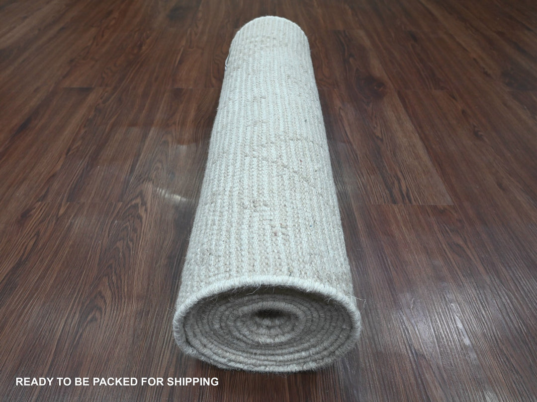 2'5" x 14'3" New Hand Knotted Ivory Wool Runner Oriental Rug - MOA10220554