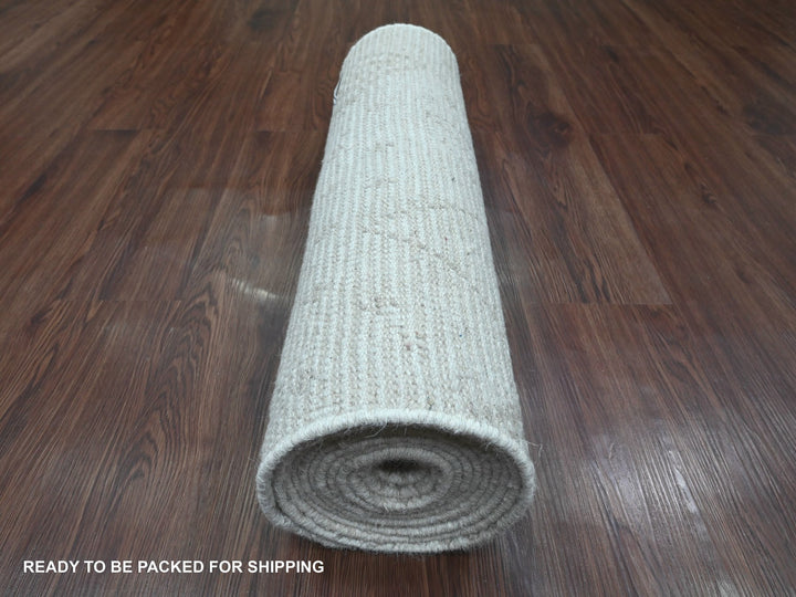 2'5" x 14'3" New Hand Knotted Ivory Wool Runner Oriental Rug - MOA10220554