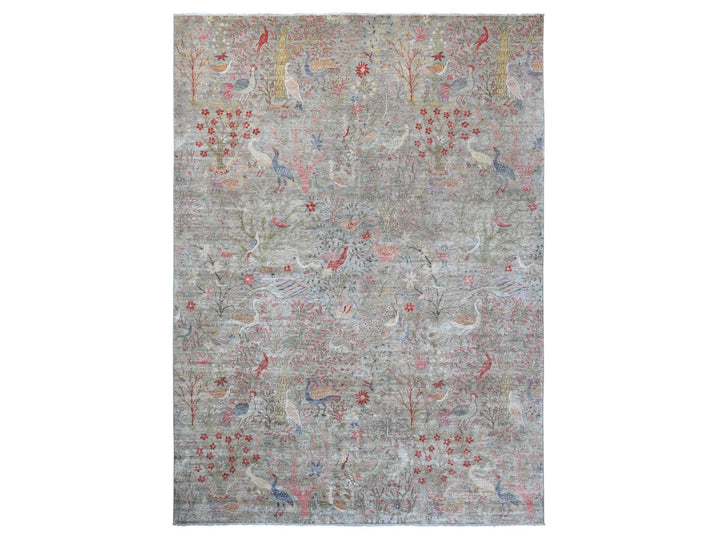 9'11" x 13'8" New Hand Knotted Grey Wool Rectangle Oriental Rug - MOA10220559