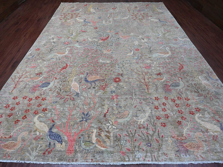 9'11" x 13'8" New Hand Knotted Grey Wool Rectangle Oriental Rug - MOA10220559