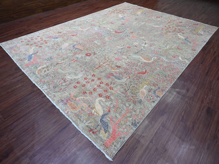 9'11" x 13'8" New Hand Knotted Grey Wool Rectangle Oriental Rug - MOA10220559