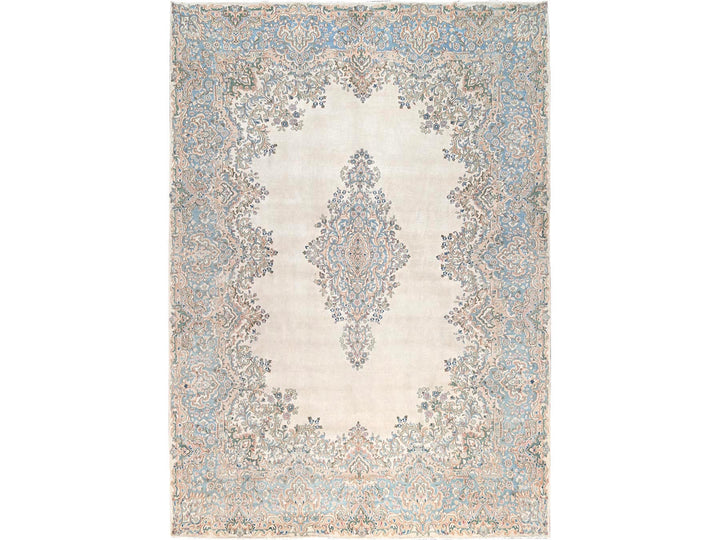 9'11" x 13'9" Vintage Hand Knotted Ivory Wool Rectangle Oriental Rug - MOA1022055