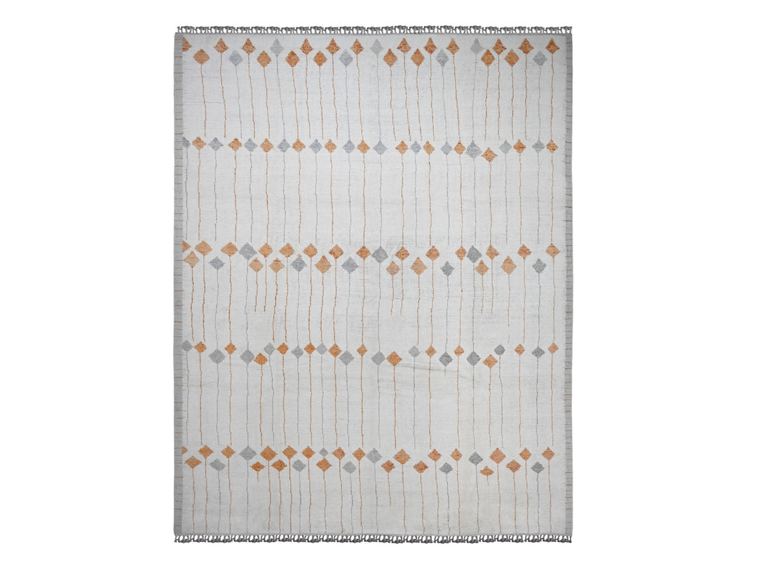 12'5" x 15'2" New Hand Knotted Ivory Wool Rectangle Oriental Rug - MOA10220560