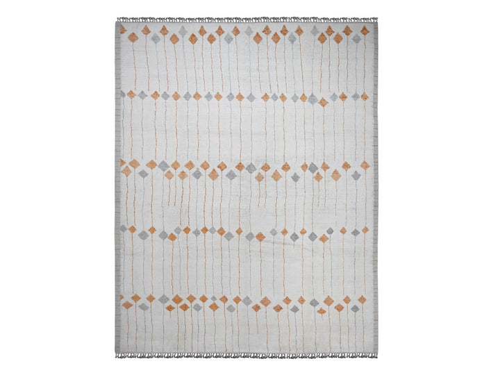 12'5" x 15'2" New Hand Knotted Ivory Wool Rectangle Oriental Rug - MOA10220560