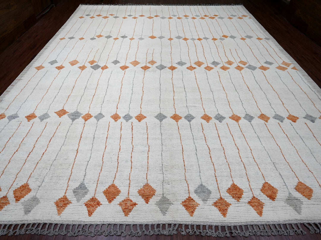 12'5" x 15'2" New Hand Knotted Ivory Wool Rectangle Oriental Rug - MOA10220560