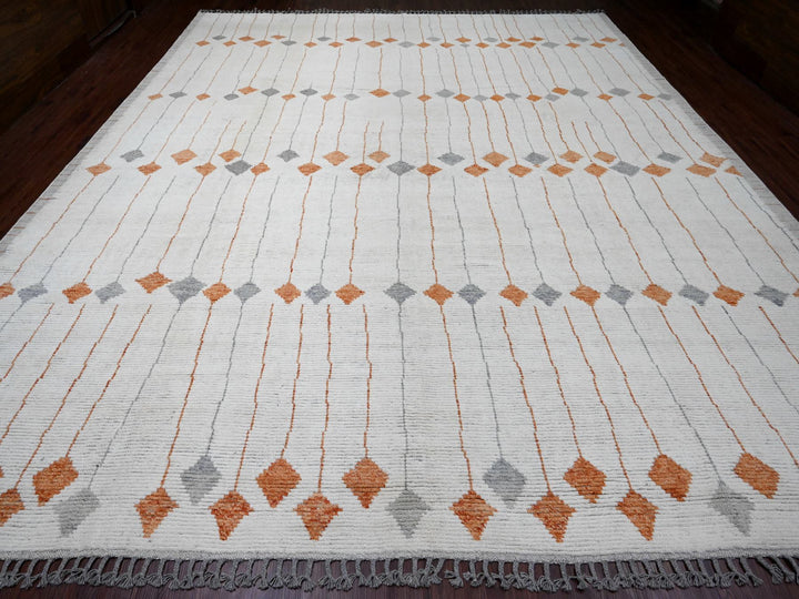 12'5" x 15'2" New Hand Knotted Ivory Wool Rectangle Oriental Rug - MOA10220560