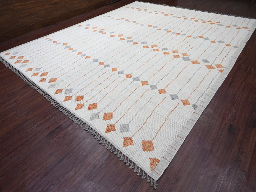 12'5" x 15'2" New Hand Knotted Ivory Wool Rectangle Oriental Rug - MOA10220560