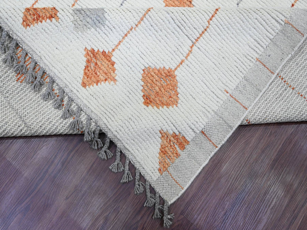 12'5" x 15'2" New Hand Knotted Ivory Wool Rectangle Oriental Rug - MOA10220560