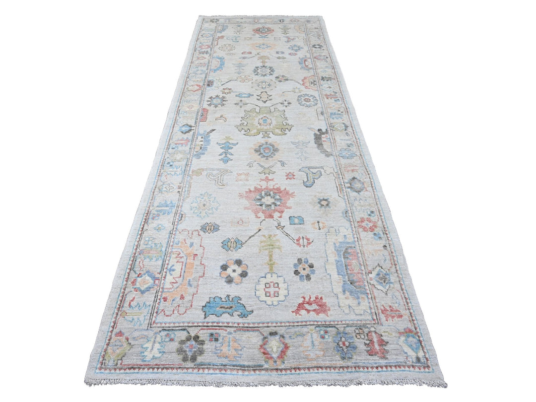 4'1" x 11'7" New Hand Knotted Ivory Wool Runner Oriental Rug - MOA10220563