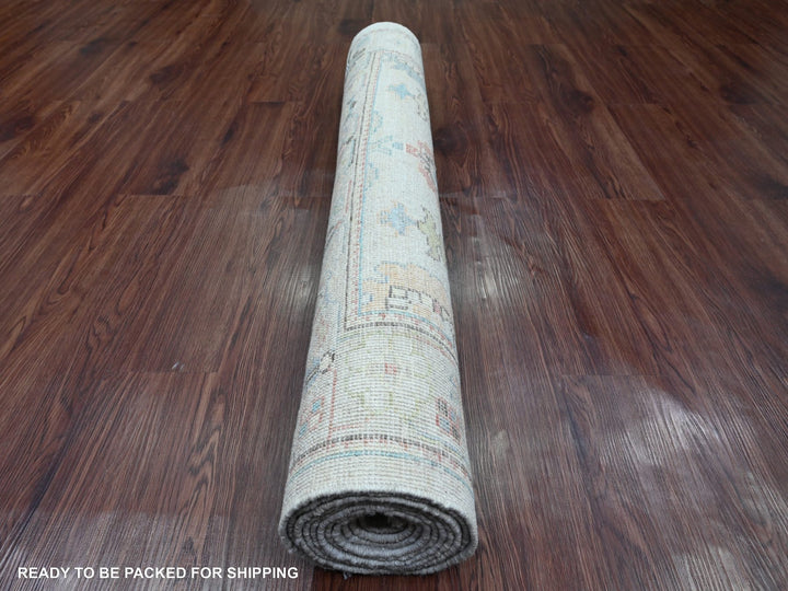 4'1" x 11'7" New Hand Knotted Ivory Wool Runner Oriental Rug - MOA10220563