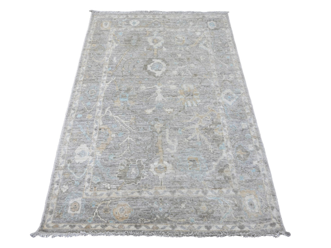 4'1" x 5'10" New Hand Knotted Grey Wool Rectangle Oriental Rug - MOA10220567