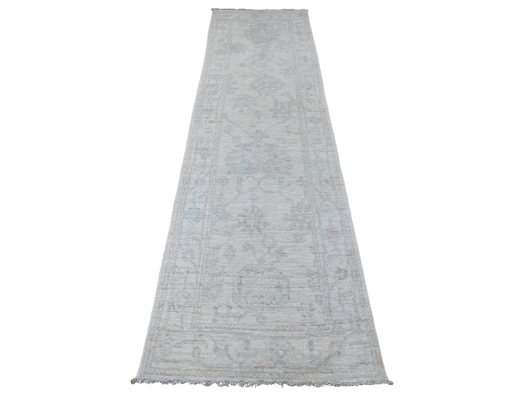 2'8" x 9'8" New Hand Knotted Ivory Wool Runner Oriental Rug - MOA10220577
