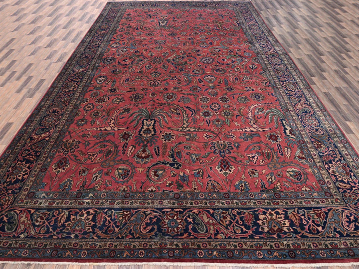13'2" x 20'8" Vintage Hand Knotted Red Wool Rectangle Oriental Rug - MOA1022057