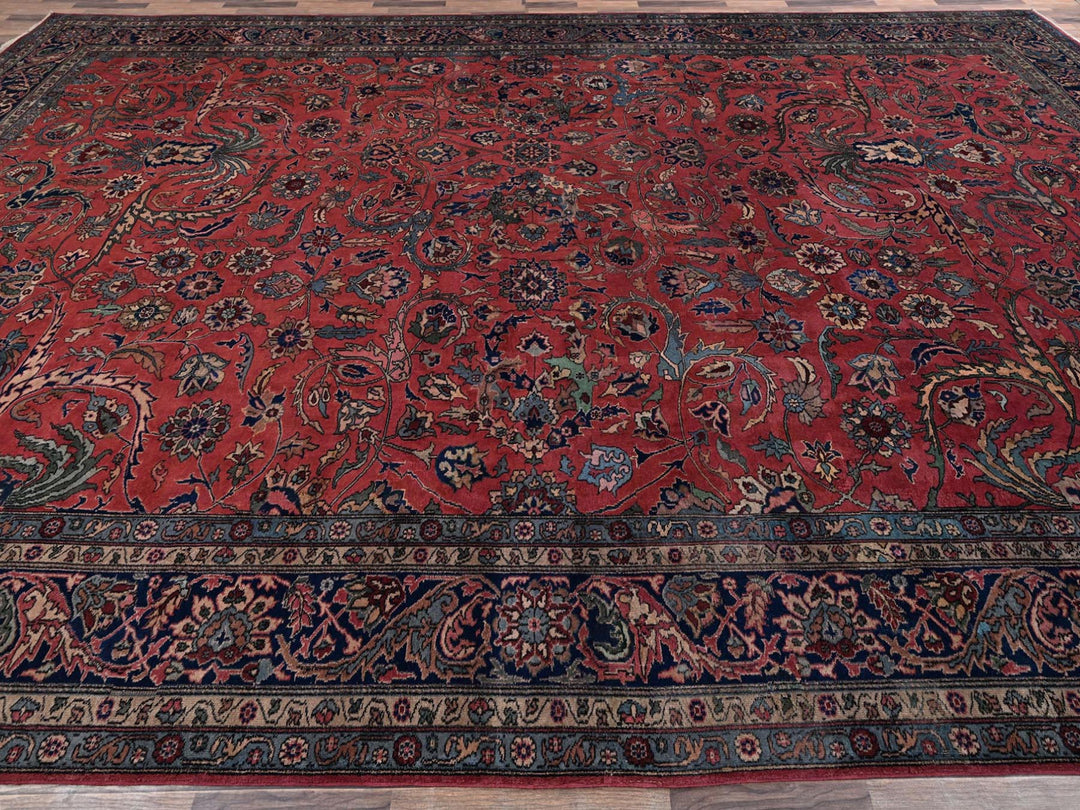 13'2" x 20'8" Vintage Hand Knotted Red Wool Rectangle Oriental Rug - MOA1022057