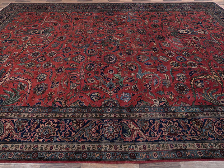 13'2" x 20'8" Vintage Hand Knotted Red Wool Rectangle Oriental Rug - MOA1022057