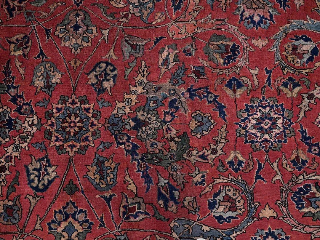 13'2" x 20'8" Vintage Hand Knotted Red Wool Rectangle Oriental Rug - MOA1022057