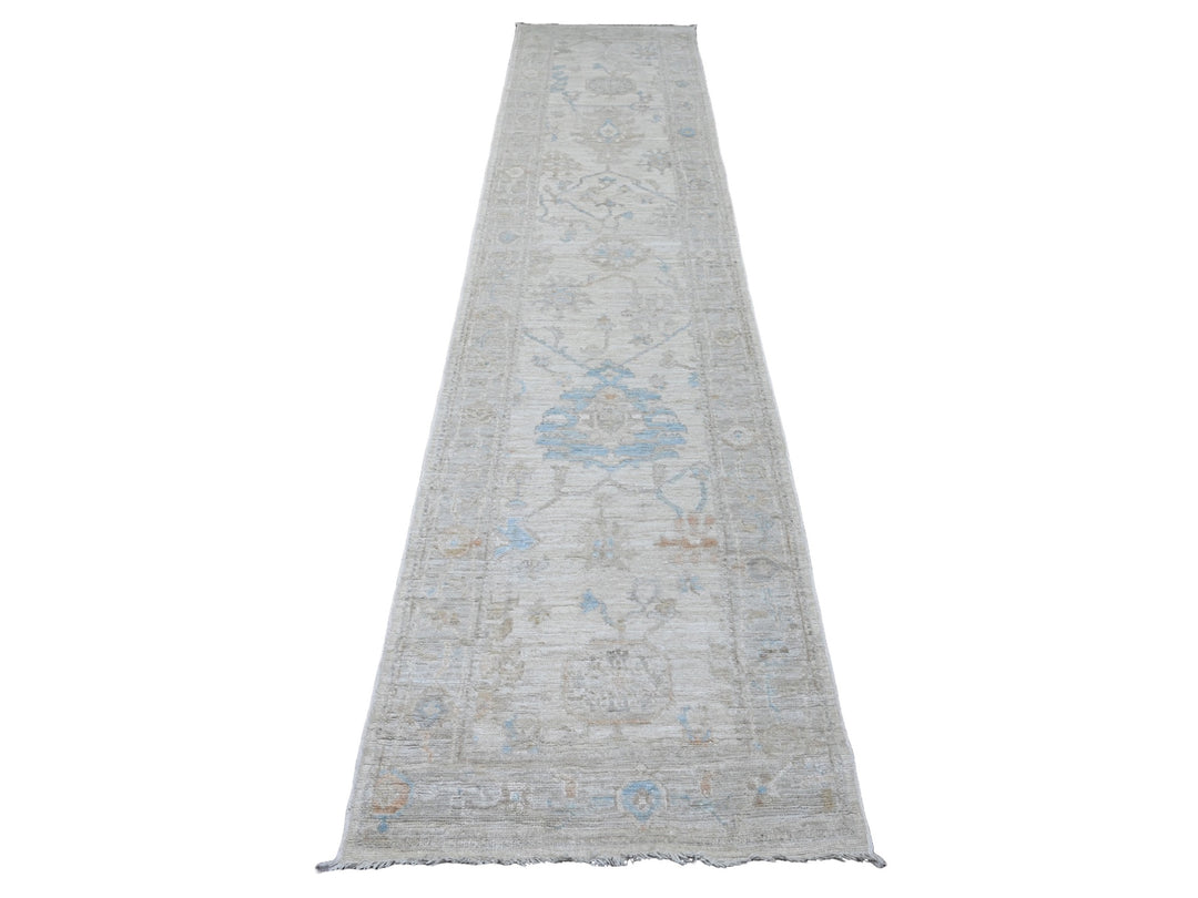 2'8" x 12'4" New Hand Knotted Ivory Wool Runner Oriental Rug - MOA10220582