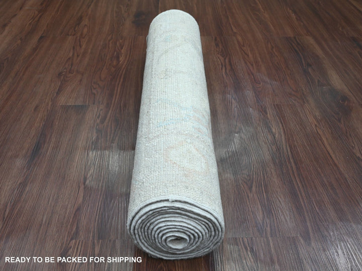 2'8" x 12'4" New Hand Knotted Ivory Wool Runner Oriental Rug - MOA10220582