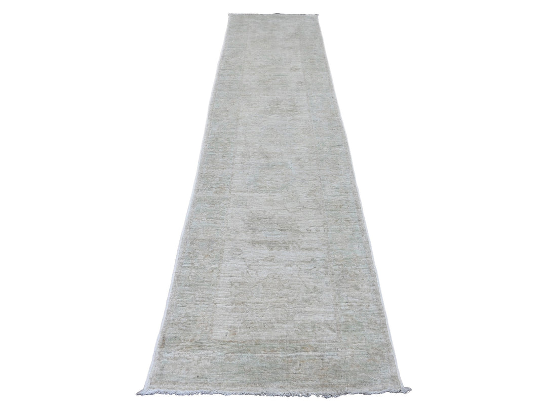 2'10" x 11'5" New Hand Knotted Ivory Wool Runner Oriental Rug - MOA10220584
