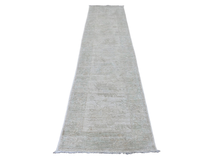 2'10" x 11'5" New Hand Knotted Ivory Wool Runner Oriental Rug - MOA10220584