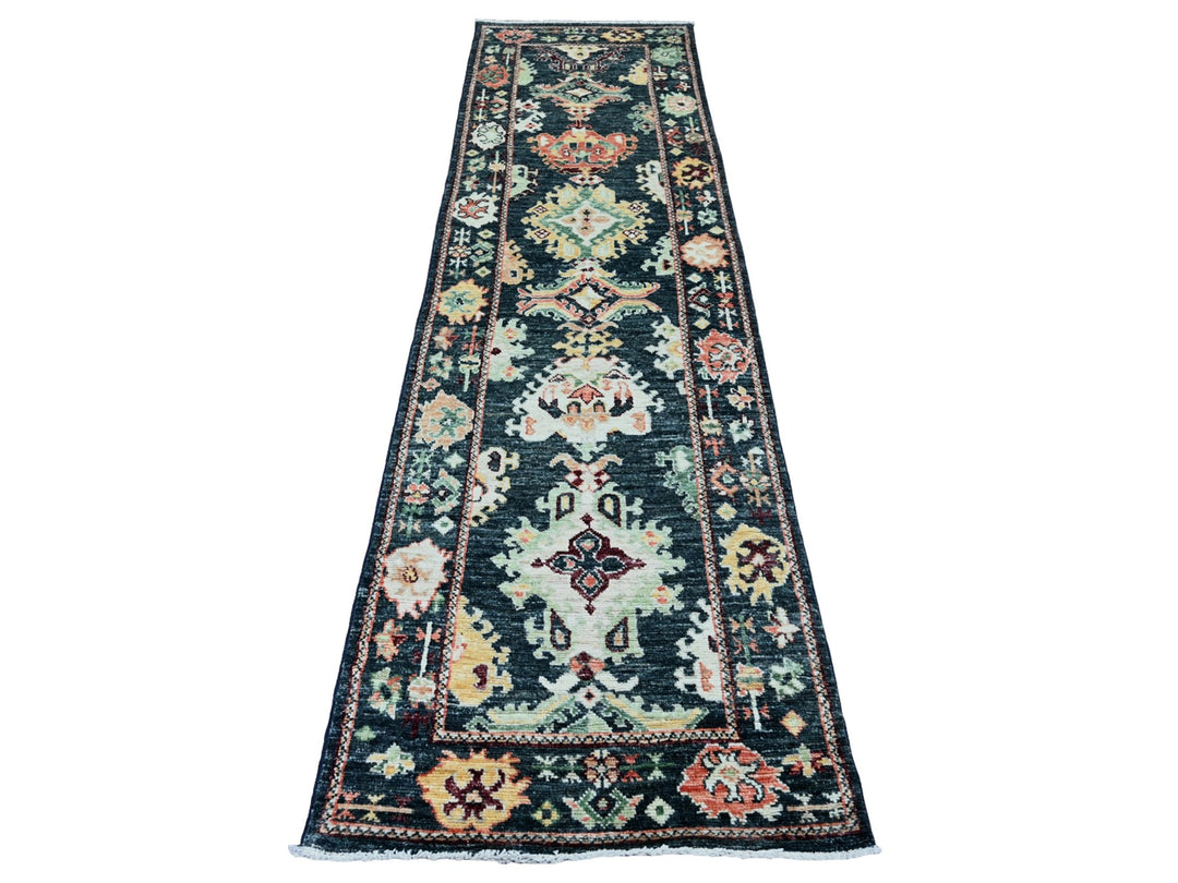 2'8" x 9'10" New Hand Knotted Black Wool Runner Oriental Rug - MOA10220585
