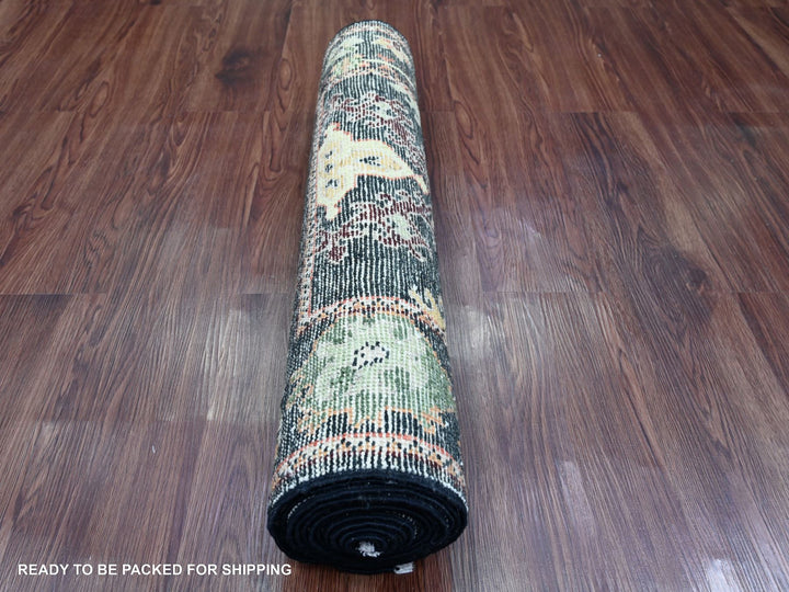2'8" x 9'10" New Hand Knotted Black Wool Runner Oriental Rug - MOA10220585