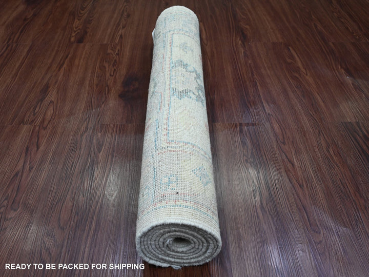 2'10" x 7'9" New Hand Knotted Ivory Wool Runner Oriental Rug - MOA10220587