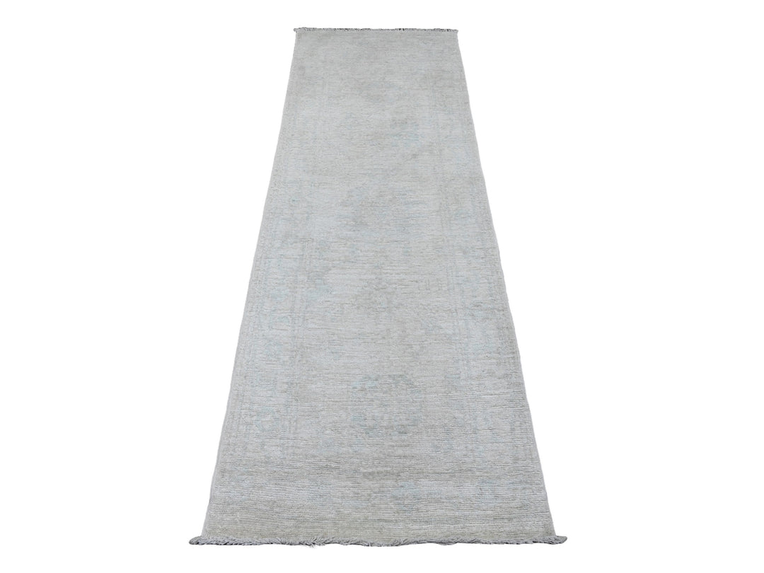 2'7" x 7'9" New Hand Knotted Ivory Wool Runner Oriental Rug - MOA10220588