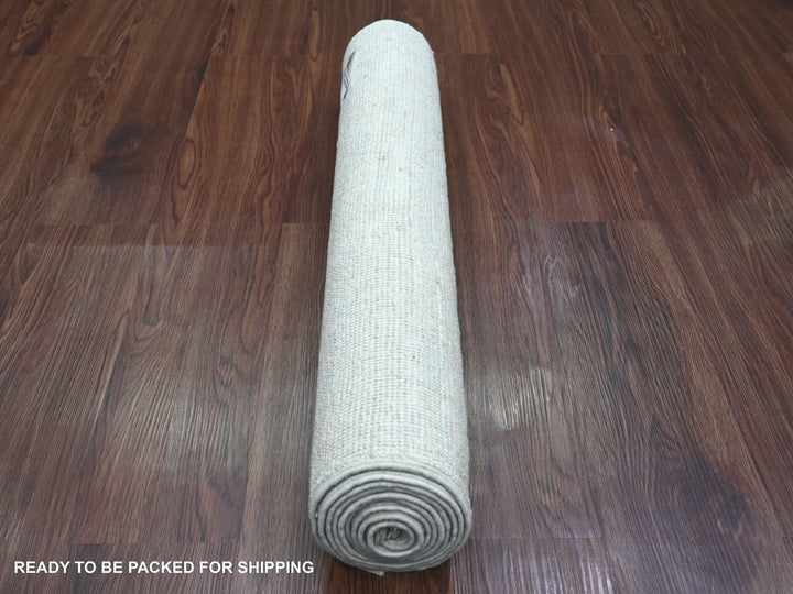 2'7" x 7'9" New Hand Knotted Ivory Wool Runner Oriental Rug - MOA10220588