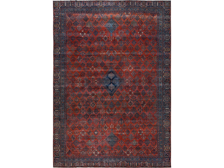 12'6" x 17'9" Vintage Hand Knotted Red Wool Rectangle Oriental Rug - MOA1022058