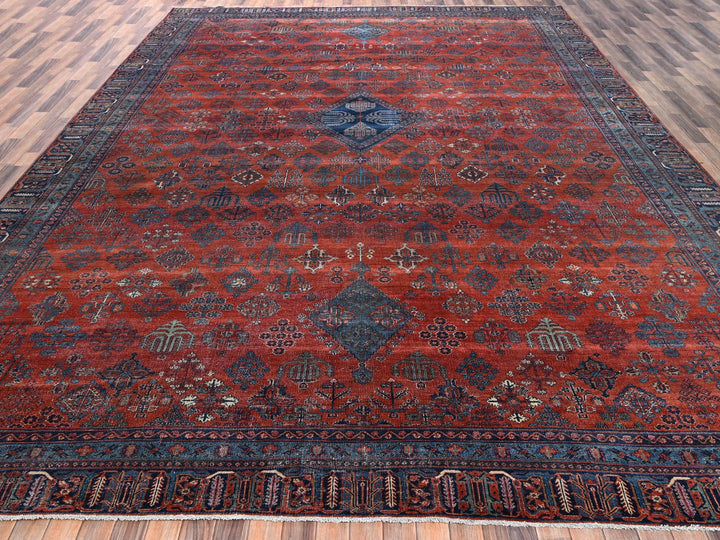 12'6" x 17'9" Vintage Hand Knotted Red Wool Rectangle Oriental Rug - MOA1022058