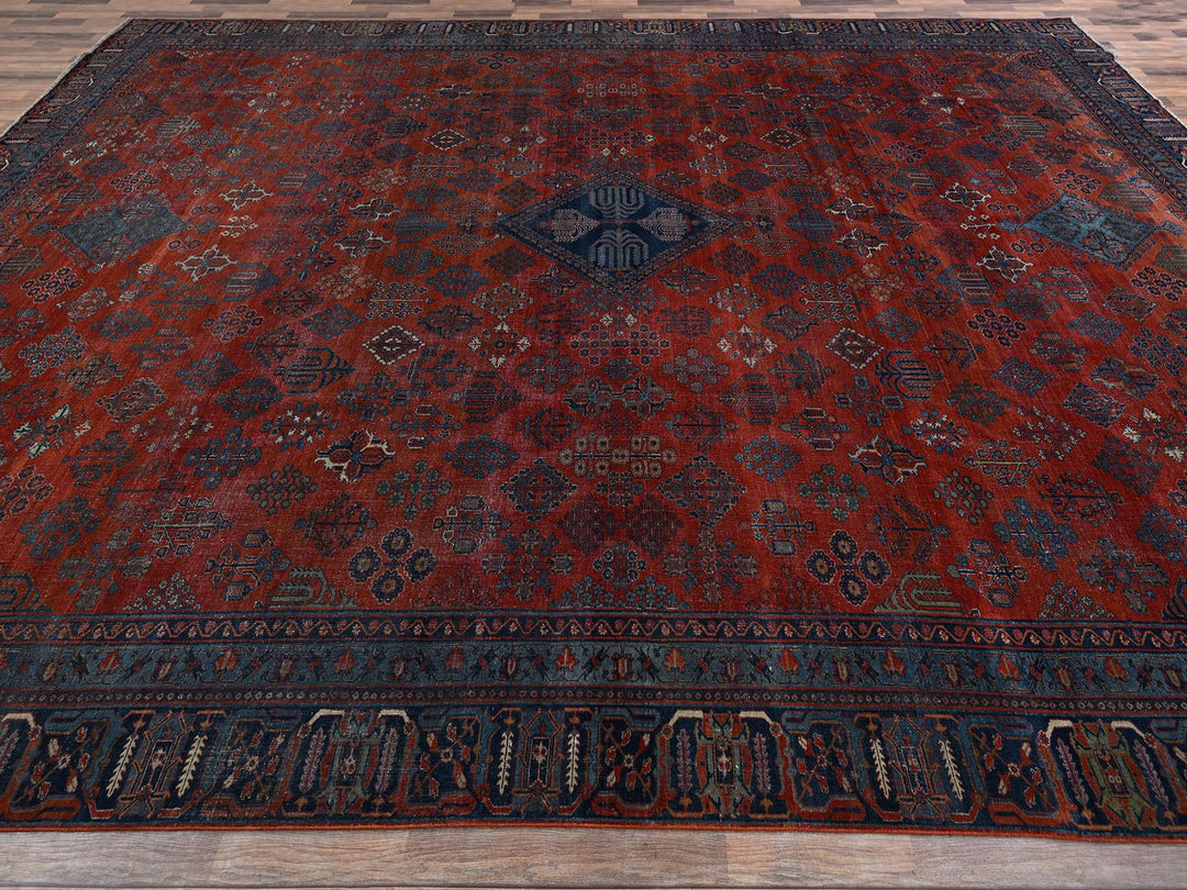 12'6" x 17'9" Vintage Hand Knotted Red Wool Rectangle Oriental Rug - MOA1022058