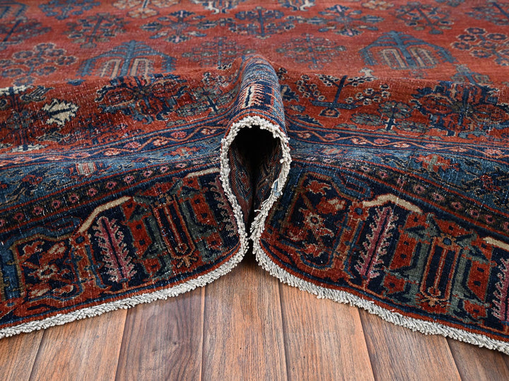 12'6" x 17'9" Vintage Hand Knotted Red Wool Rectangle Oriental Rug - MOA1022058