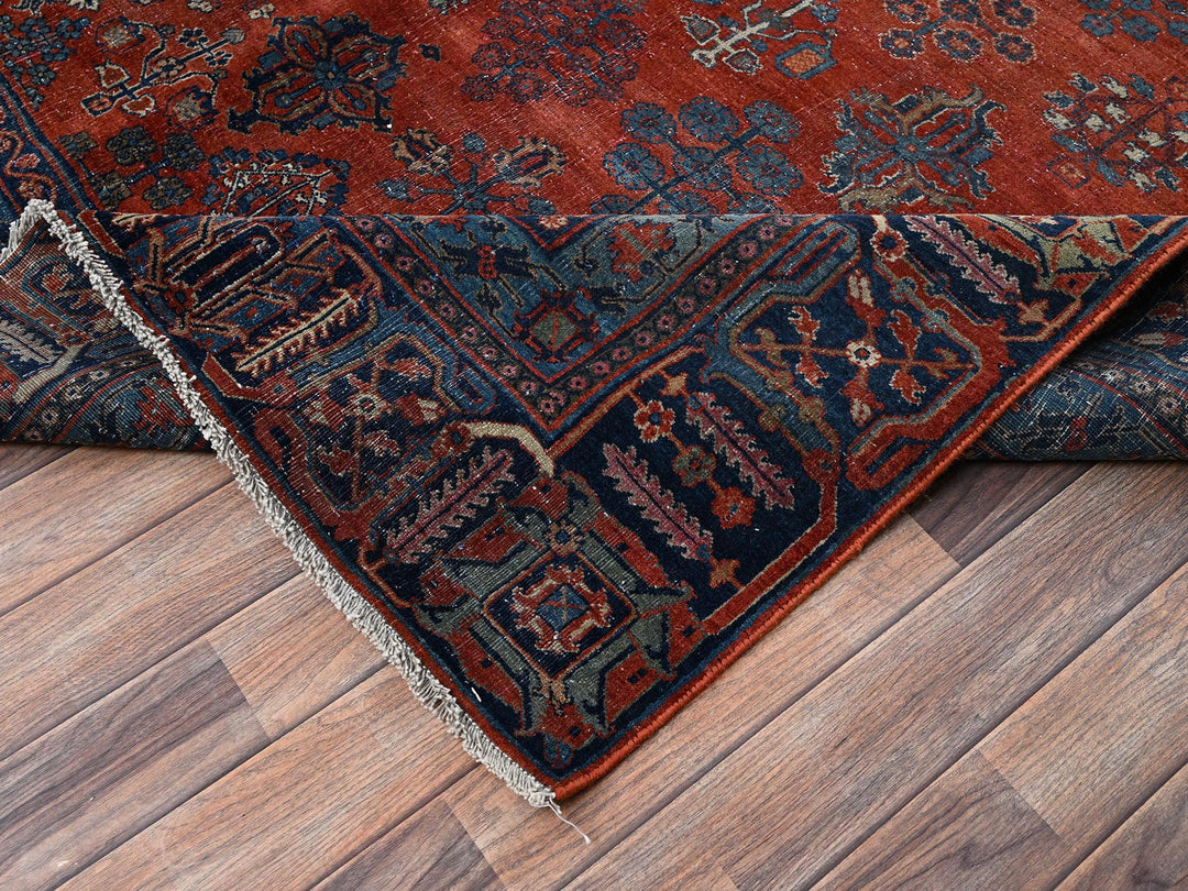 12'6" x 17'9" Vintage Hand Knotted Red Wool Rectangle Oriental Rug - MOA1022058
