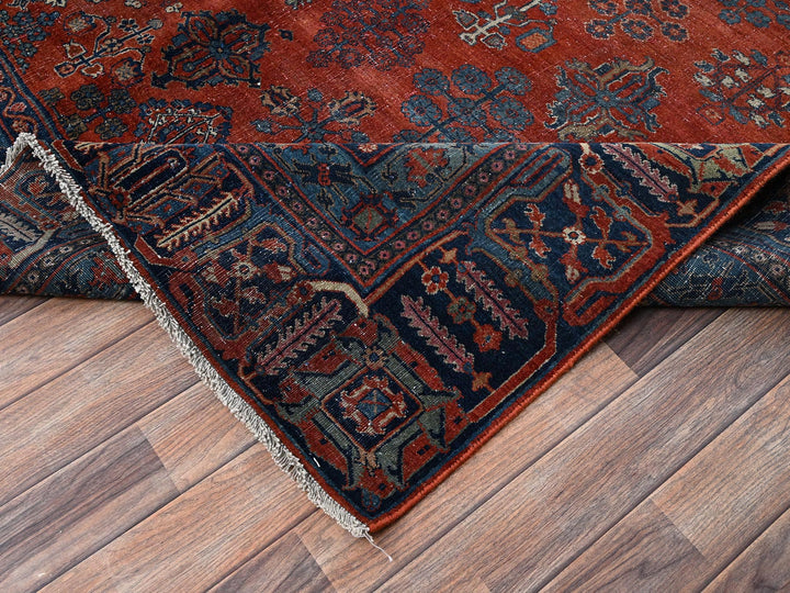 12'6" x 17'9" Vintage Hand Knotted Red Wool Rectangle Oriental Rug - MOA1022058