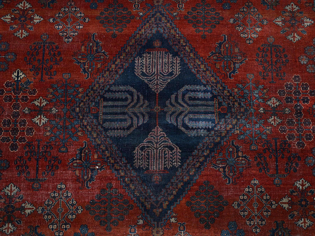 12'6" x 17'9" Vintage Hand Knotted Red Wool Rectangle Oriental Rug - MOA1022058